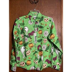 Boys Aged 11-12 Years Halloween Themed Long Sleeve Shirt Mohez Green Skulls Bat